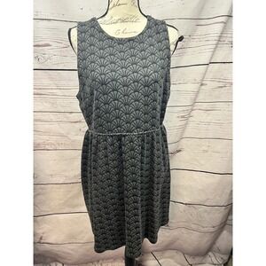 Ann Taylor LOFT Women 14 Grey Black Fan Jacquard Sleeveless Fit Flare Dress